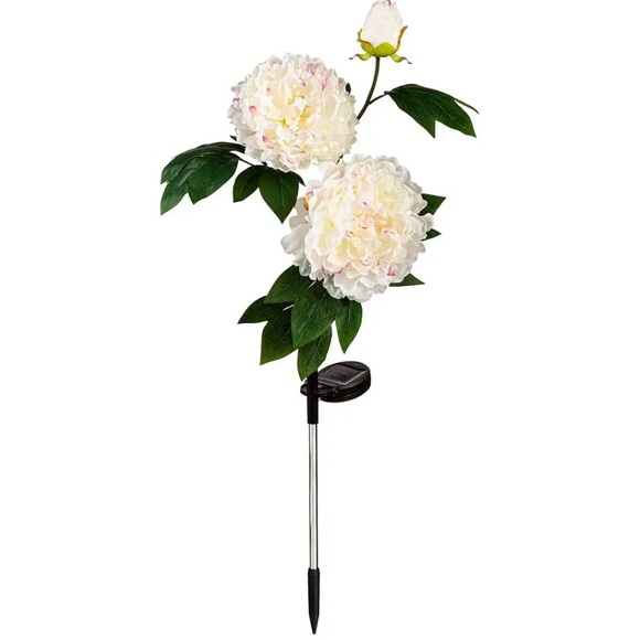 White Peony Solar Garden Stake - Picture 2 of 3